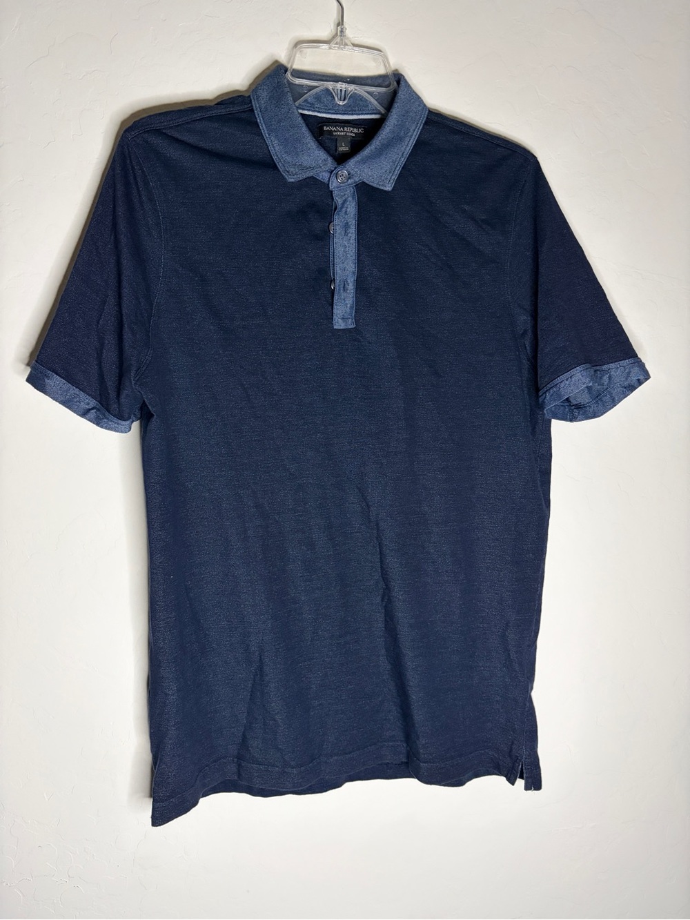 Banana Republic Navy Polo with Denim-Trim Collar